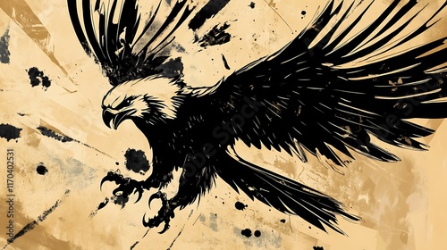 Eagle illustration on a black and white background photo