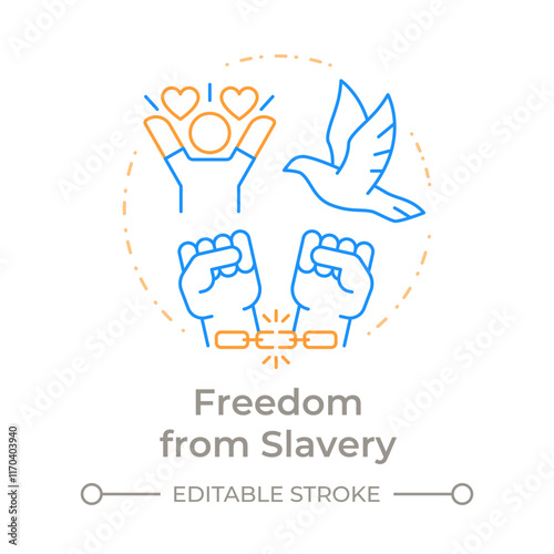 Slavery freedom duo tone concept icon. Social justice, democracy. Human rights. Round two color outline illustration. Abstract vector design. Easy to use in infographic, presentation photo