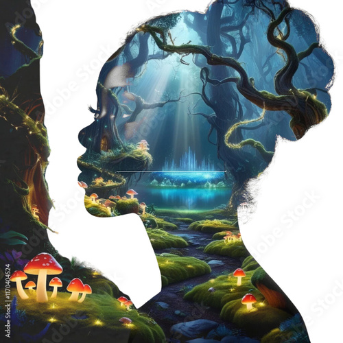 Silhouette of woman head Serenity The Enchanted Forest Within