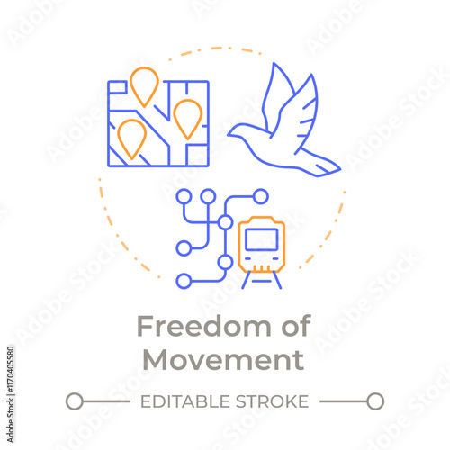 Movement freedom duo tone concept icon. Urban transport, transportation. Navigation, travel. Round two color outline illustration. Abstract vector design. Easy to use in infographic, presentation photo