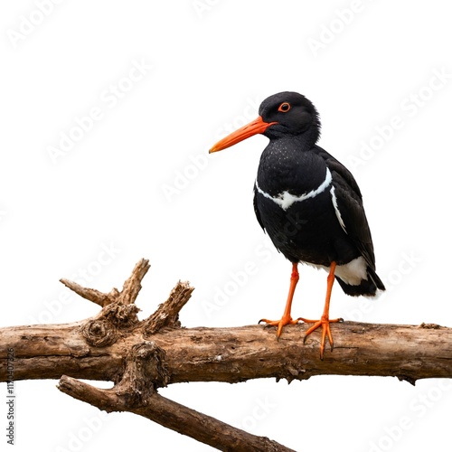 oystercatcher on piece of wood isolated on white background photo