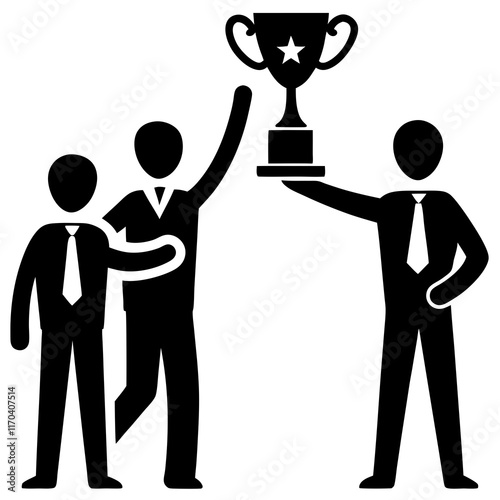 A manager awarding a trophy for teamwork, resolving past conflicts logo icon