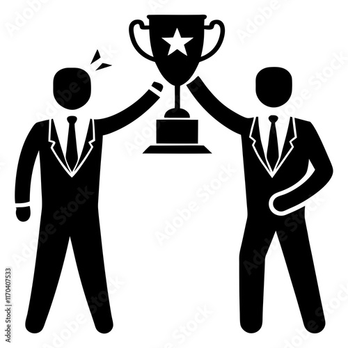 A manager awarding a trophy for teamwork, resolving past conflicts logo icon