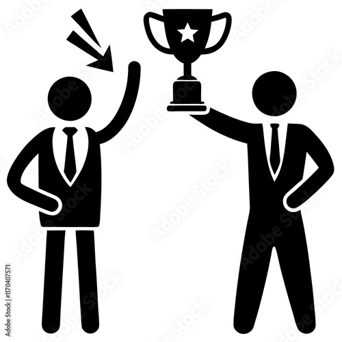 A manager awarding a trophy for teamwork, resolving past conflicts logo icon