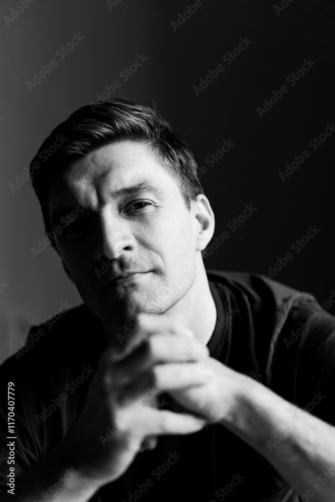 Portrait of a middle-aged man, monochrome, close-up Portrait of a middle-aged man, monochrome, close-up