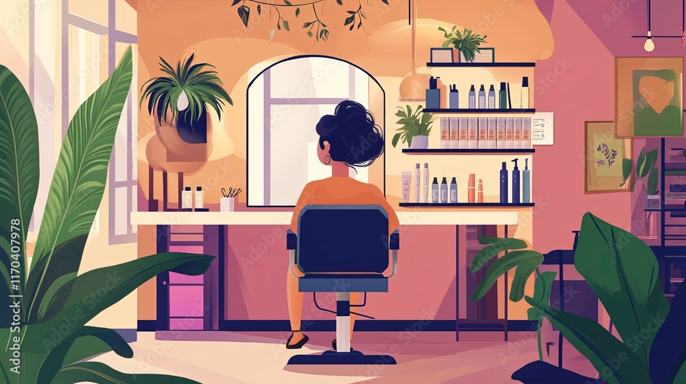 Fototapeta premium A customer schedules a haircut appointment online via a salon's booking platform.