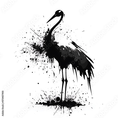 A stylized black crane silhouette with splatter effects. photo