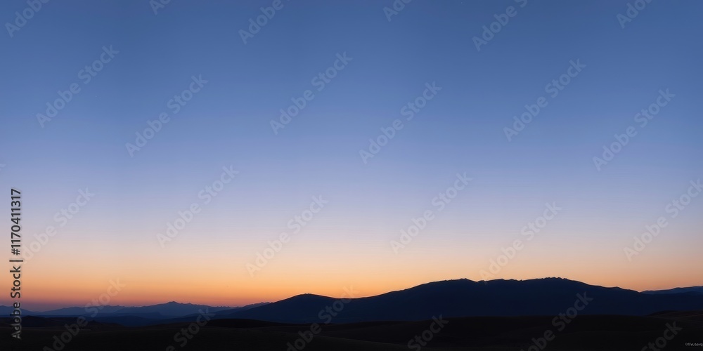 Serene Sunset Over a Distant Mountain Range, Painted in Hues of Orange and Blue Serene Sunset Over a Distant Mountain Range, Painted in Hues of Orange and Blue