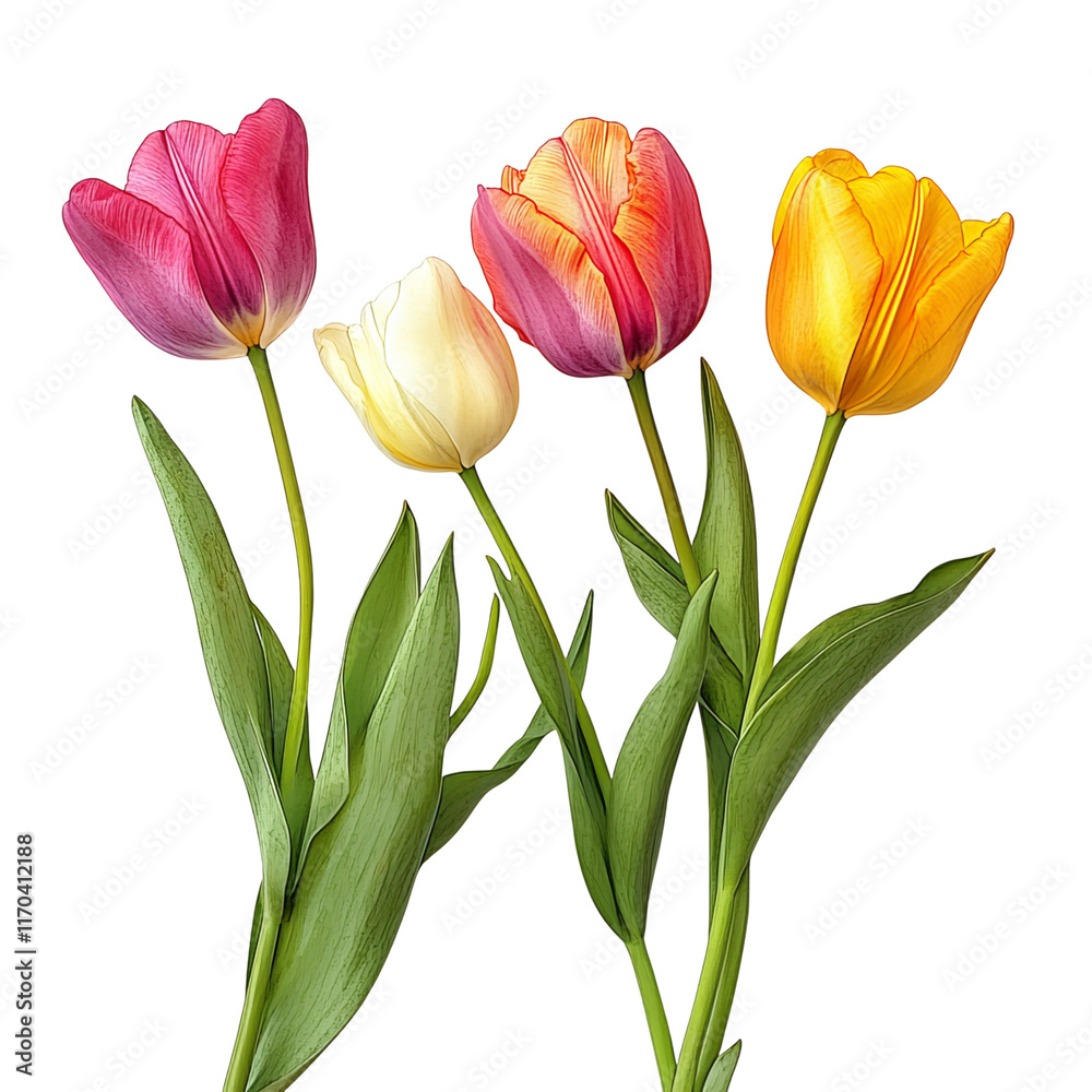 Fototapeta premium Beautiful tulips isolated on white