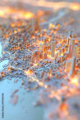 A data-driven 3D urban map showcasing social demographics through network links.