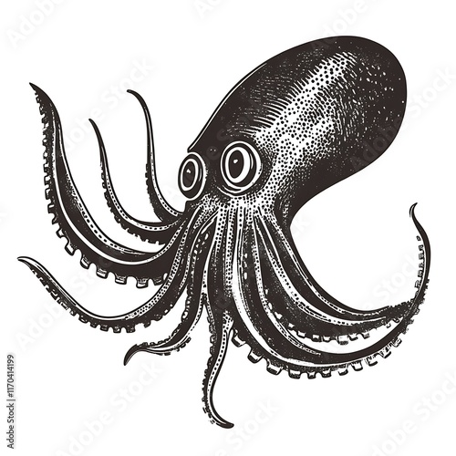 A stylized illustration of an octopus with exaggerated features. photo