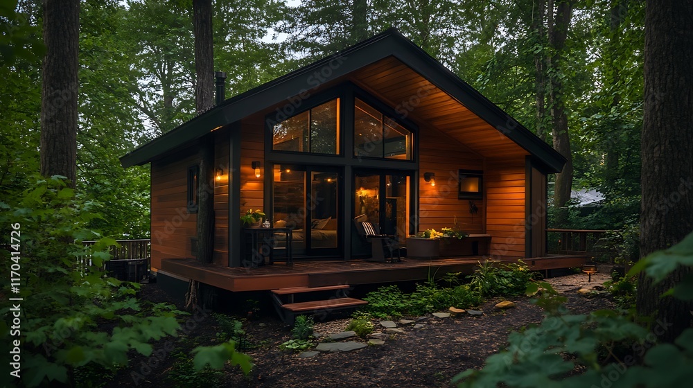 small modern cabin surrounded by trees small modern cabin surrounded by trees