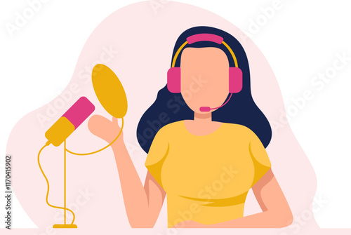 Woman Recording Podcast Illustration