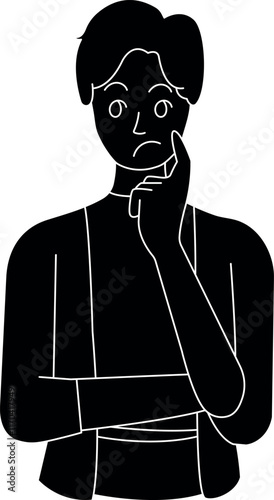 Silhouette of a Thinking Male Character in Minimalist Line Art Style