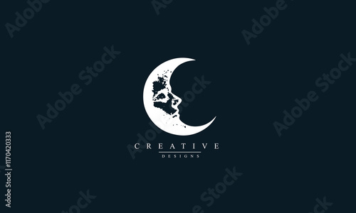 half moon logo black white background