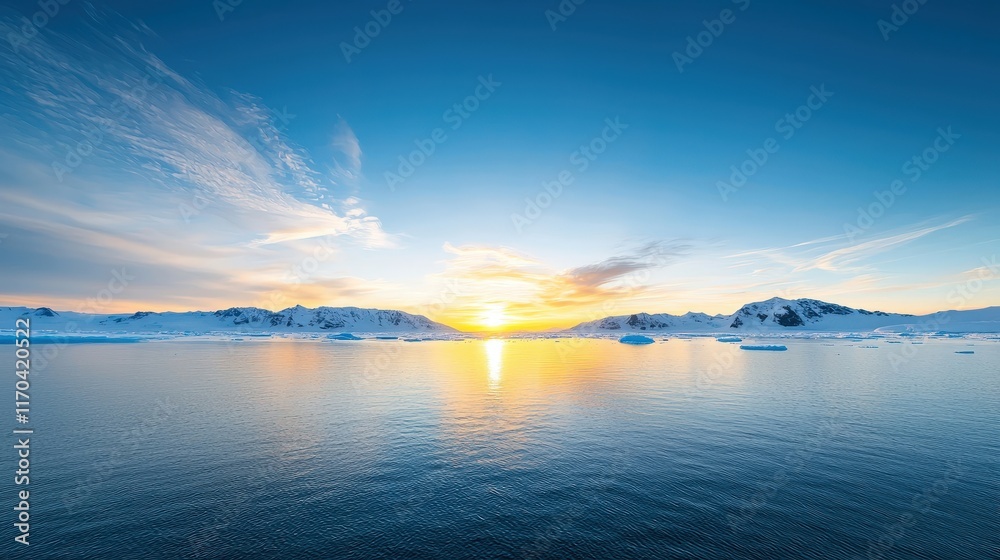 Fototapeta premium Serene Sunset Over Icy Landscape in Arctic Region