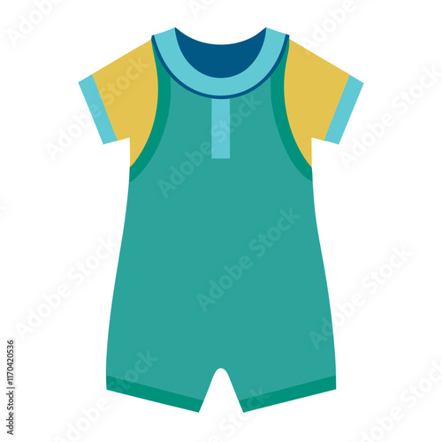 Colorful green short-sleeve babygrow, romper, on transparent background