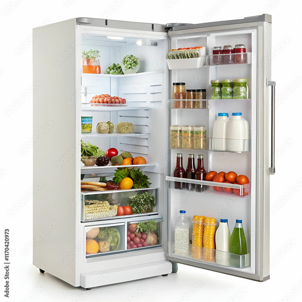 open fridge refrigerator full of food and drinks open fridge refrigerator full of food and drinks