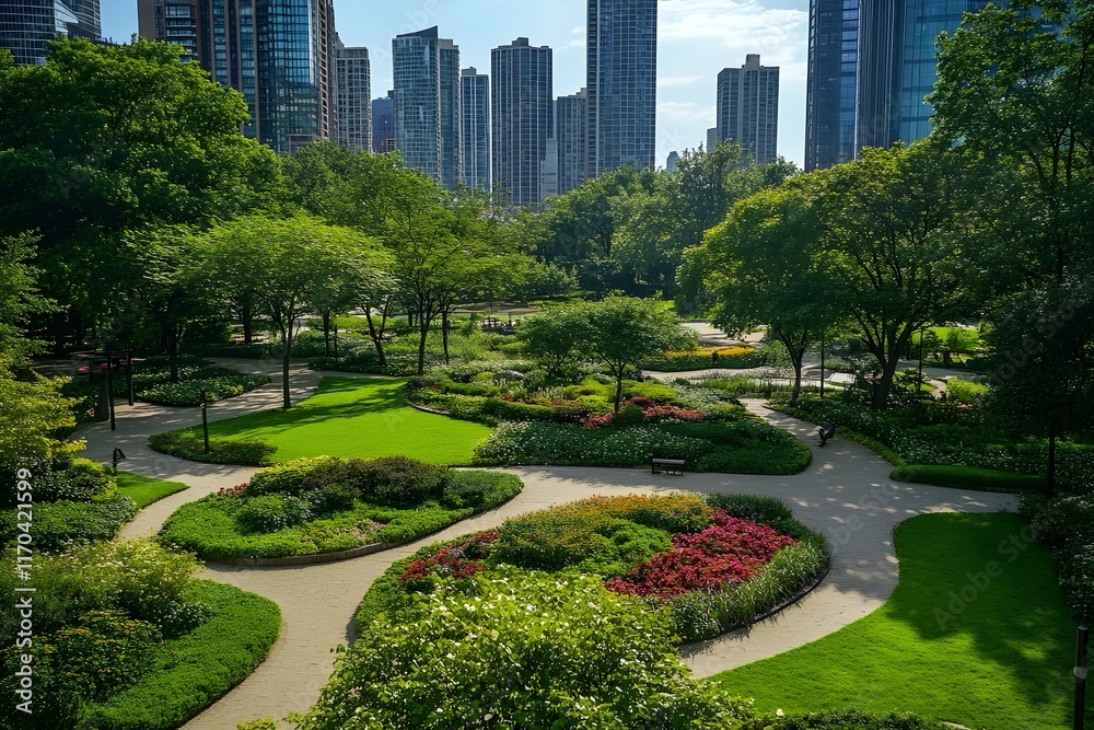 Urban Oasis: City Park with Skyscrapers Urban Oasis: City Park with Skyscrapers