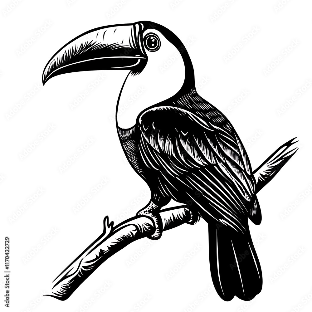 Obraz premium A stylized illustration of a toucan perched on a branch.
