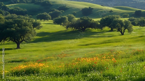 Wallpaper Mural Stunning Spring Meadow Landscape with Rolling Hills and Blooming Wildflowers Torontodigital.ca