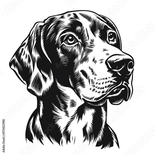 A stylized black and white illustration of a dog's head. photo