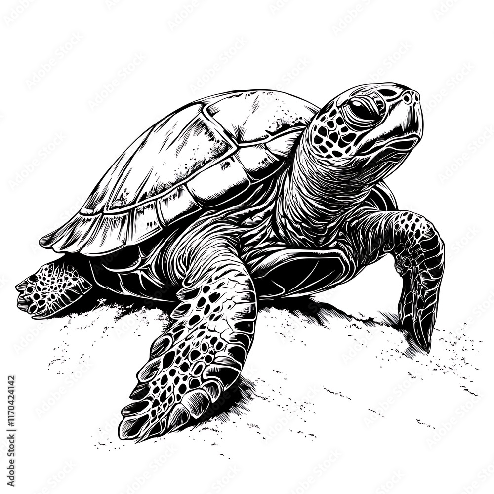 Fototapeta premium A detailed illustration of a turtle in a natural setting.