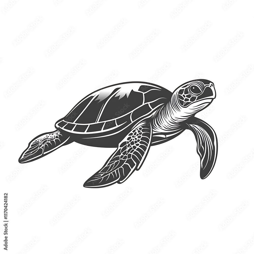 Obraz premium A stylized illustration of a turtle swimming gracefully.