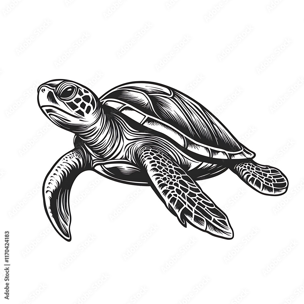 Fototapeta premium A detailed illustration of a sea turtle swimming gracefully.