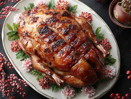 Cantonese Roasted Duck Culinary Delight Hong Kong Food Photography Gourmet Environment Top View Culinary Art