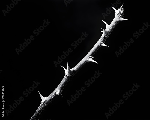 Black and White Thorny Branch Close-up