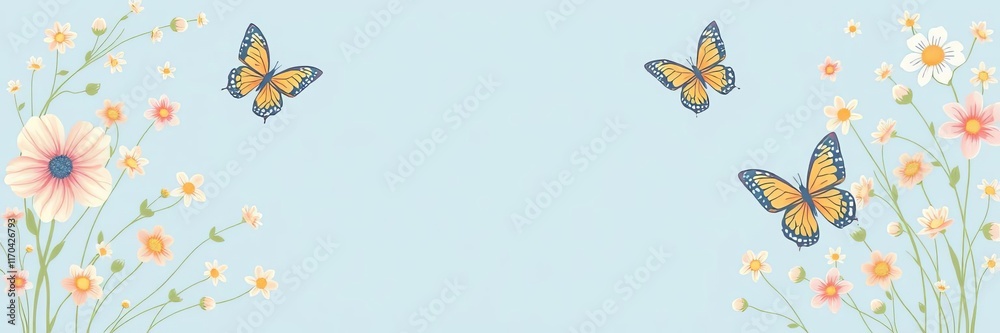 Beautiful spring-themed background with pastel blue colors, surrounded by AI-generated illustrated butterflies, perfect for Easter designs and seasonal graphics, Easter, graphics Beautiful spring-themed background with pastel blue colors, surrounded by AI-generated illustrated butterflies, perfect for Easter designs and seasonal graphics, Easter, graphics