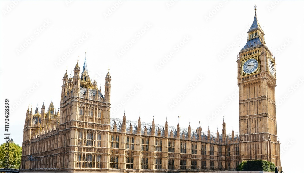 Obraz premium Big Ben clock tower in London, England. Isolated on transparent background, PNG