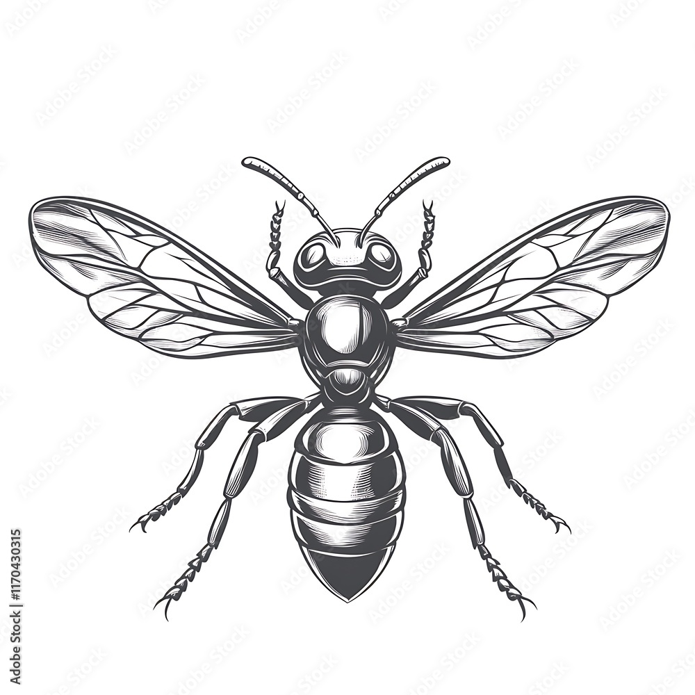 Fototapeta premium A stylized illustration of a bee with detailed wings and body.