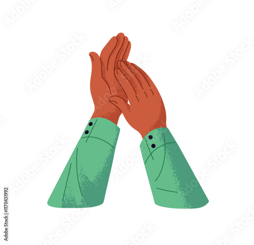 Black male palms clapping, show support. African American man hands up, applauding. Person congratulates with win, celebrates success with happy applause. Flat isolated vector illustration on white