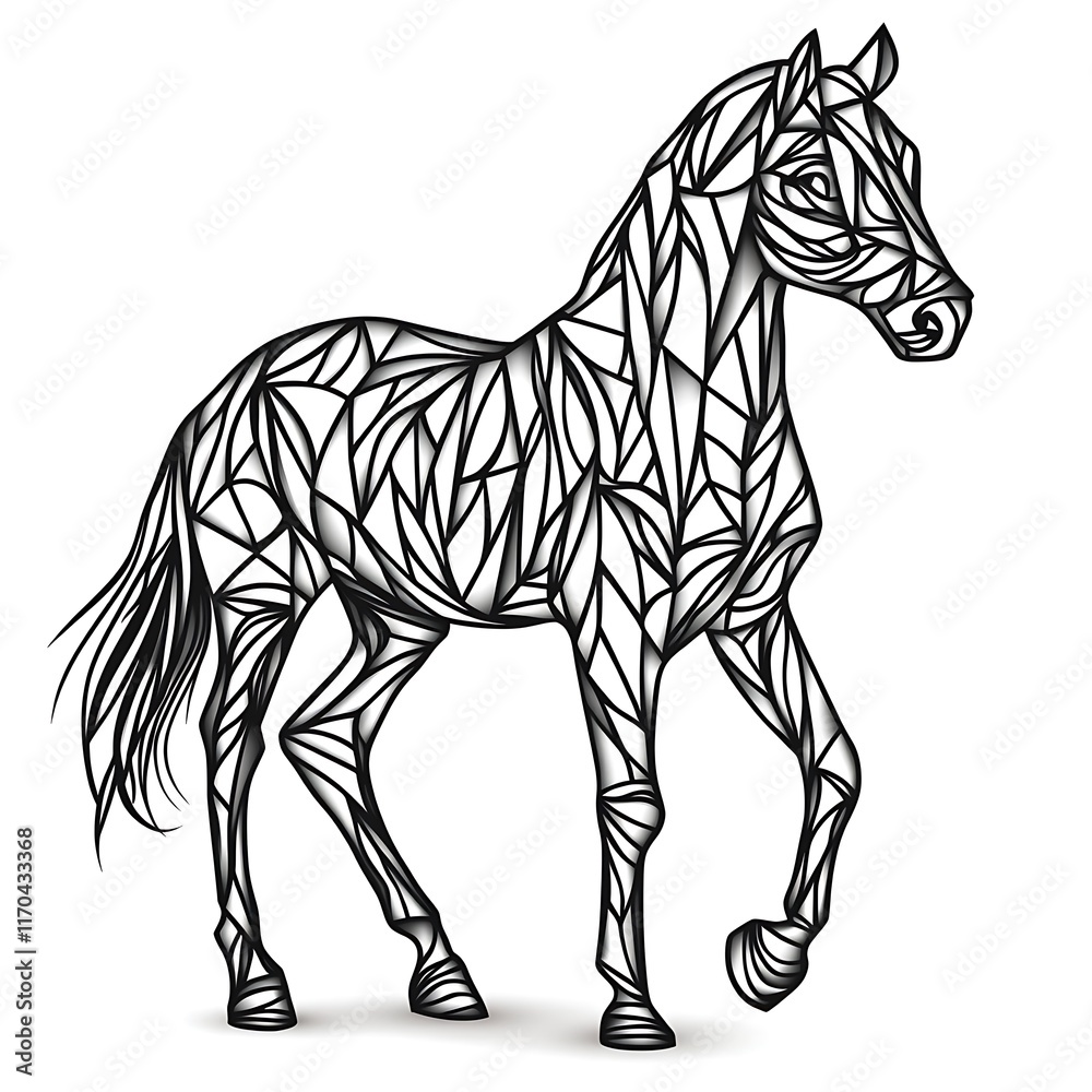 Obraz premium A stylized black and white illustration of a horse made of geometric shapes.