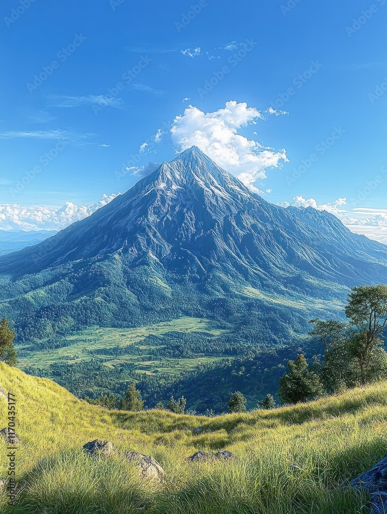 Majestic View of Merbabu Mountain and Merapi Volcano in Central Java Majestic View of Merbabu Mountain and Merapi Volcano in Central Java