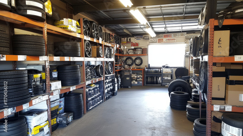 Car spare parts shop, repair workshop retro poster. Vehicle repair service, auto mechanic garage station vector banner. Car engine piston, air or oil filter, tires on disks, headlight and mirror