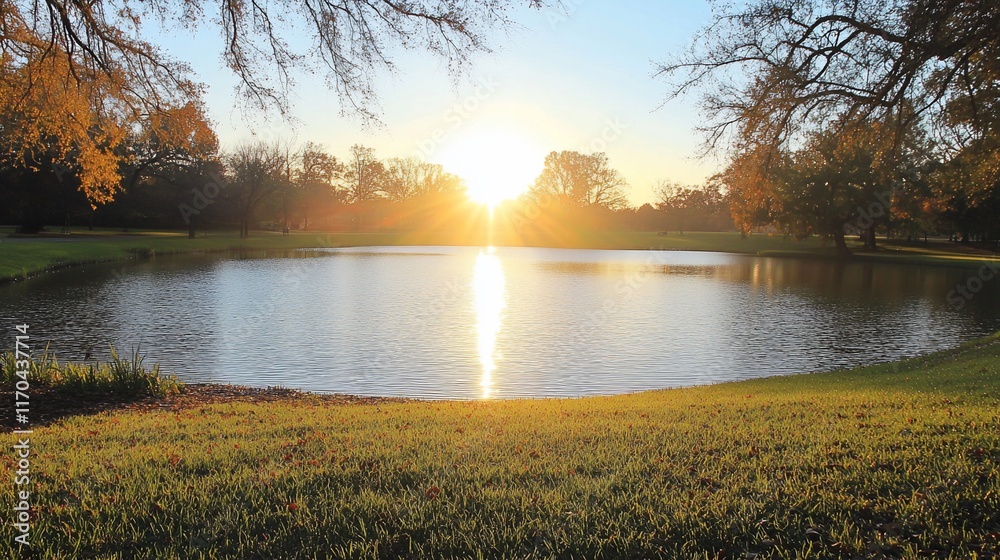 Fototapeta premium Autumn sunset over tranquil pond