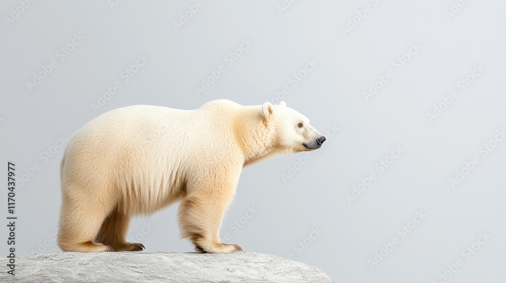 Fototapeta premium Majestic Polar Bear on Rocky Outcrop in Soft Light