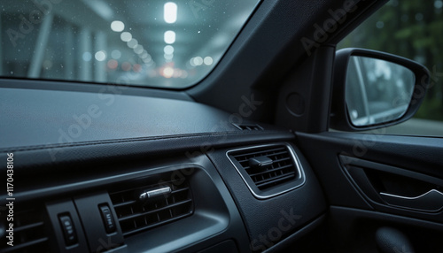 Close-up of car defroster vent blowing warm air, indoor comfort