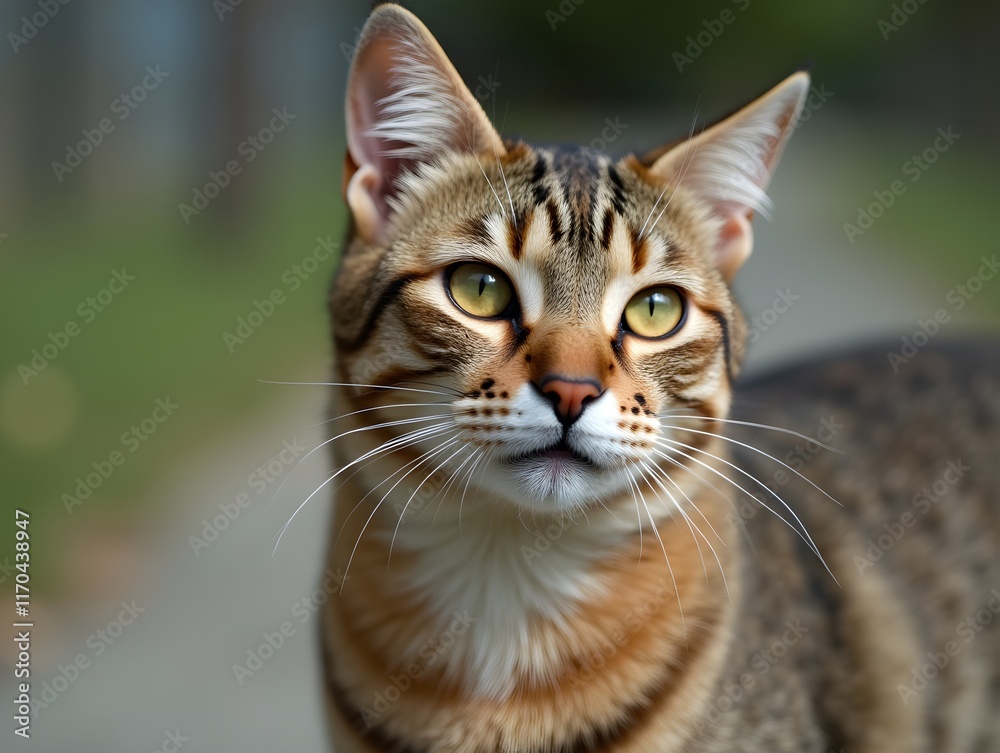 A tabby cat is posing for the camera A tabby cat is posing for the camera