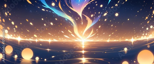 Enchanted Elegance: Gold and Blue Particle Magic photo