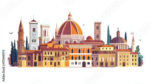 Italian historic landmarks and famous sightseeing buildings. Vector isolate icons and facades of Santa Maria Novello church, Castel Nuovo and Sforza castle, San Lorenzo basilica and Napoli Cathedral