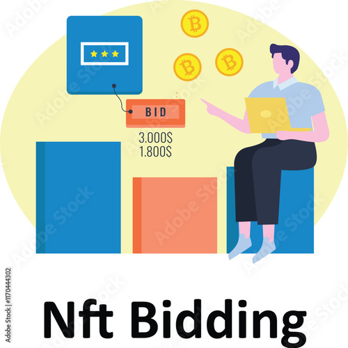 NFT Bidding : Vector Illustration