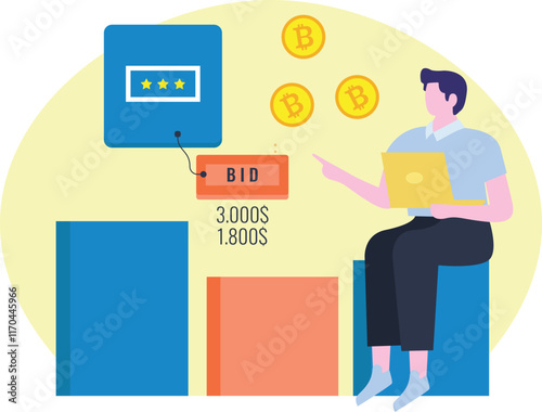 NFT Bidding : Vector Illustration