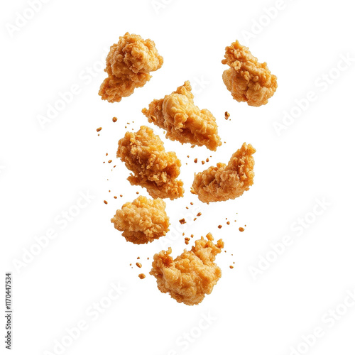 Flying tempura, isolated on a white background, creating a fun and playful scene. cutout png photo