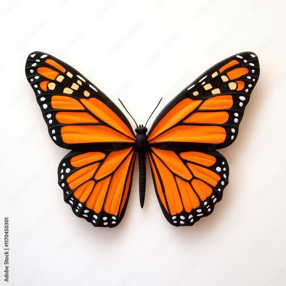 Obraz premium Vibrant orange monarch butterfly resting with wings spread wide in a serene environment