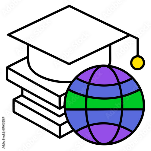 Playful Education Icons: Globe, Books, and Graduation Cap