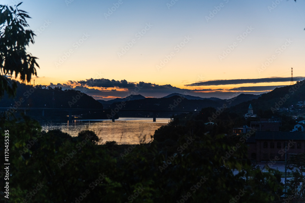 mountains and the river after sunset mountains and the river after sunset